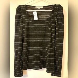 NWT LOFT‎ Black and Gold Striped Top